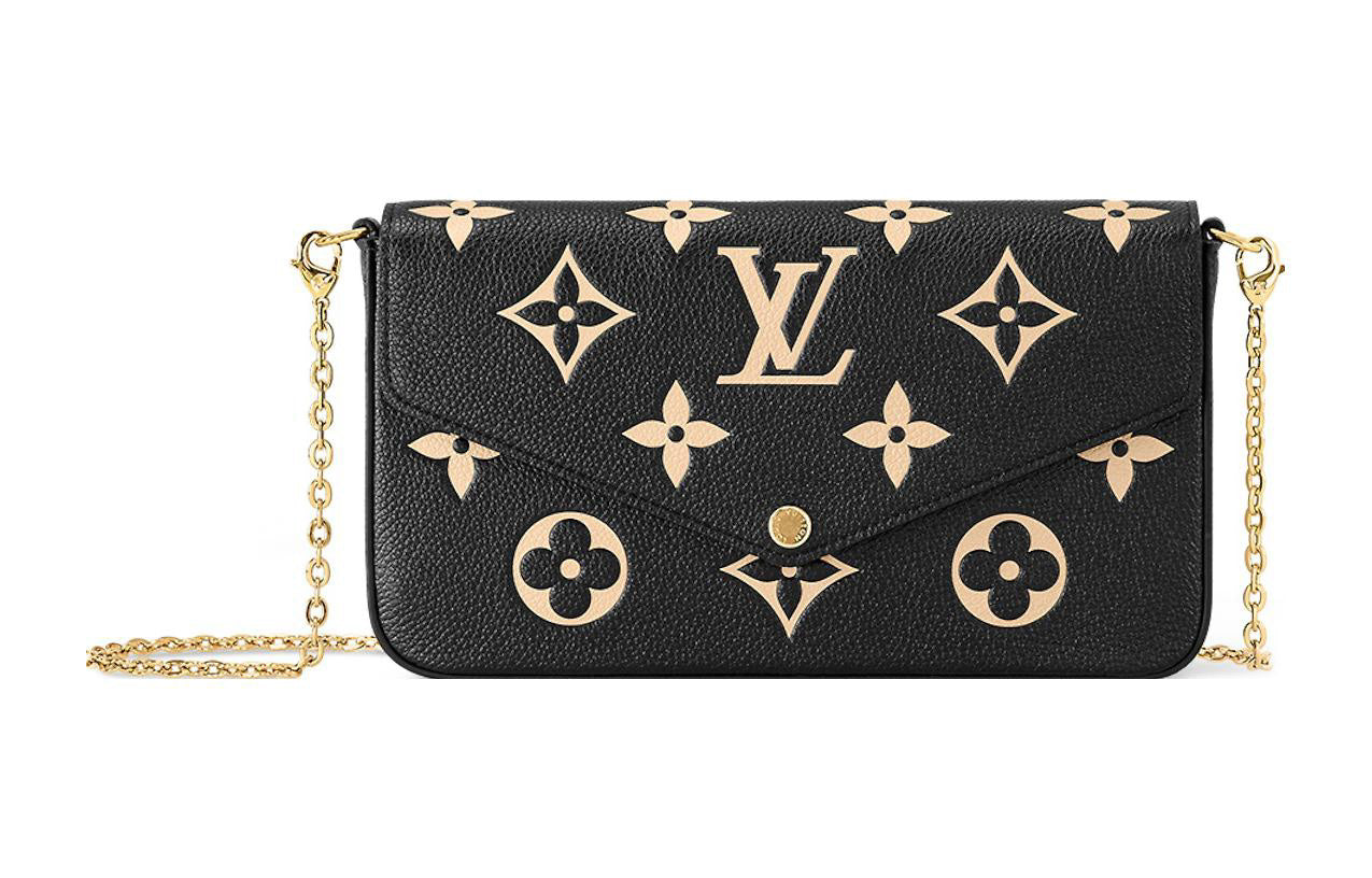 LOUIS VUITTON Pochette Félicie Grained Calfskin Handbag Shoulder Bag Women's Black