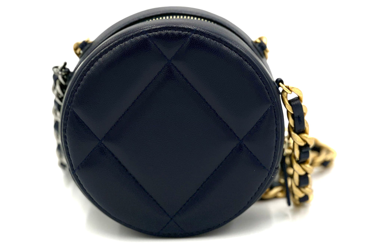 CHANEL 19Bag Sheepskin Evening Party Bag Round Bag Handheld Shoulder Bag Crossbody Bag Women's Dark Blue