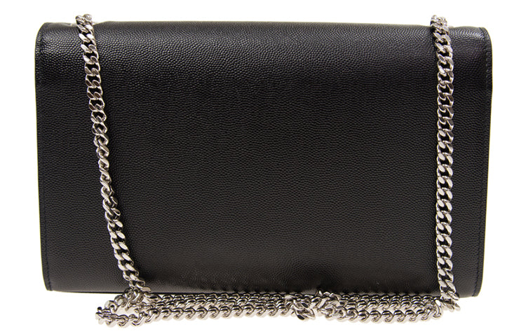 SAINT LAURENT Kate Medium Chain Bag In Grain De Poudre Silver tone Black