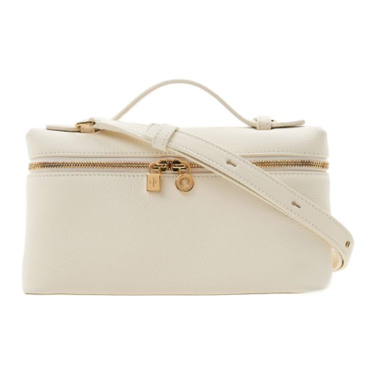 Loro Piana Leather Makeup Bag, Shoulder Bag, Crossbody Bag, Handbag Women's White