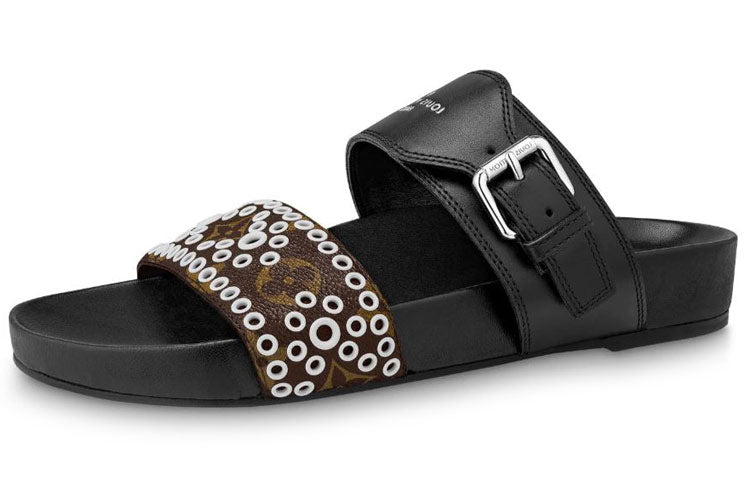 LOUIS VUITTON Bom Dia Slide Slippers Women's Black