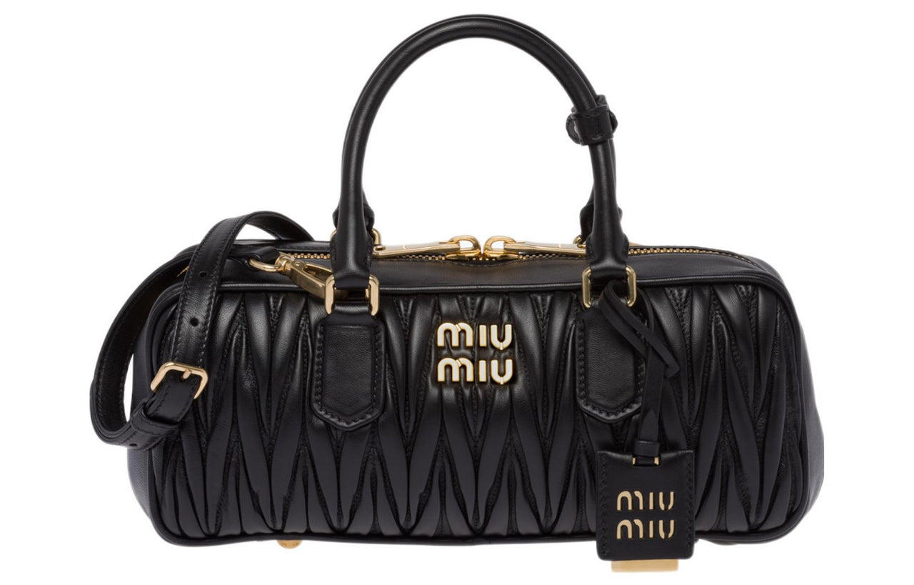 MIU MIU Matelassé Soft Sheep Leather Shoulder Bag, Crossbody Bag, Handbag Women's Black