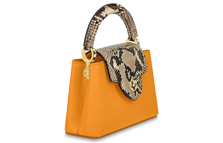 LOUIS VUITTON Capucines Taurillon Leather With Python Skin Leather Handbag Shoulder Bag Crossbody Bag Mini Women's Gold