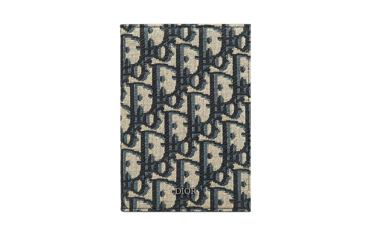 DIOR Fabric Passport Holder Men's Beige Black