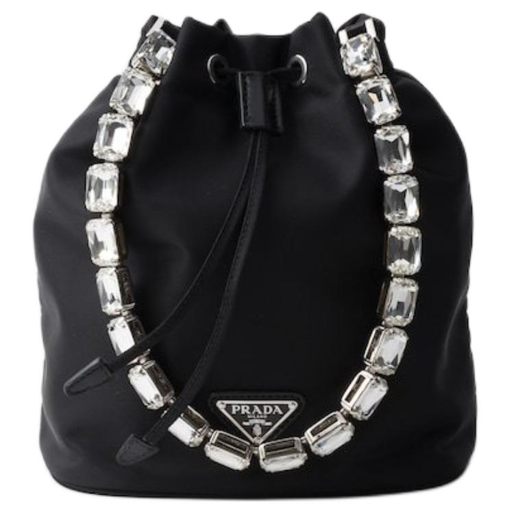 PRADA Fabric With Leather Bucket Bags Shoulder Bag Crossbody Bag Handbag Mini Women's Black