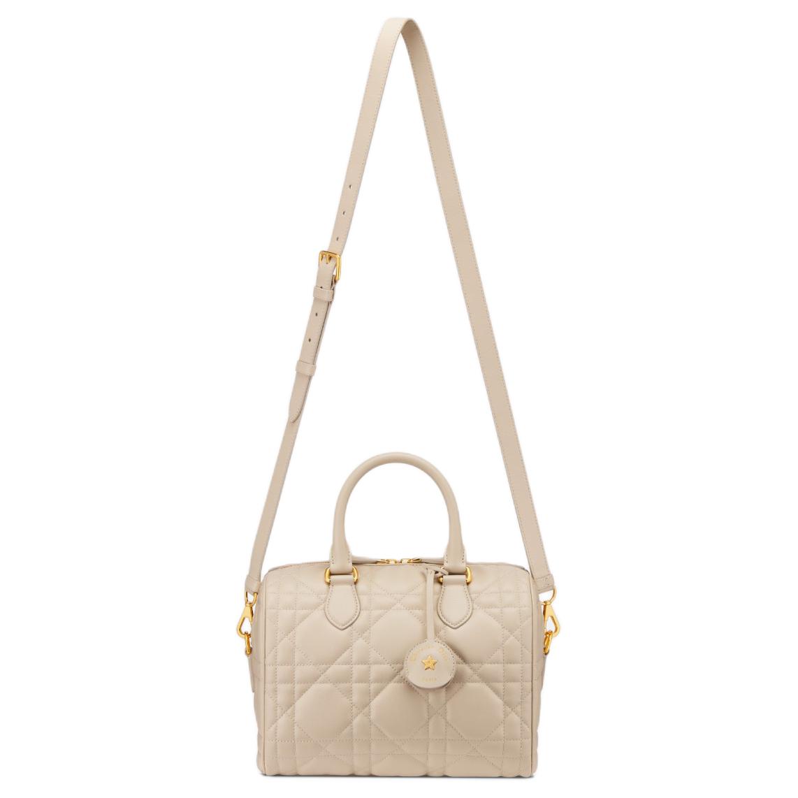DIOR Macrocannage Calfskin Crossbody Handbag Women's Gray White