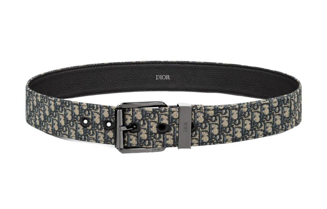 DIOR Metal Leather Belts Men's Black Width 3.5CM