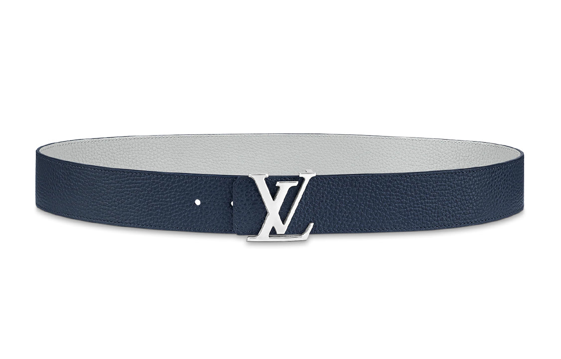 LOUIS VUITTON INITIALES TAURILLON Leather Belt Men's Blue Width  4cm