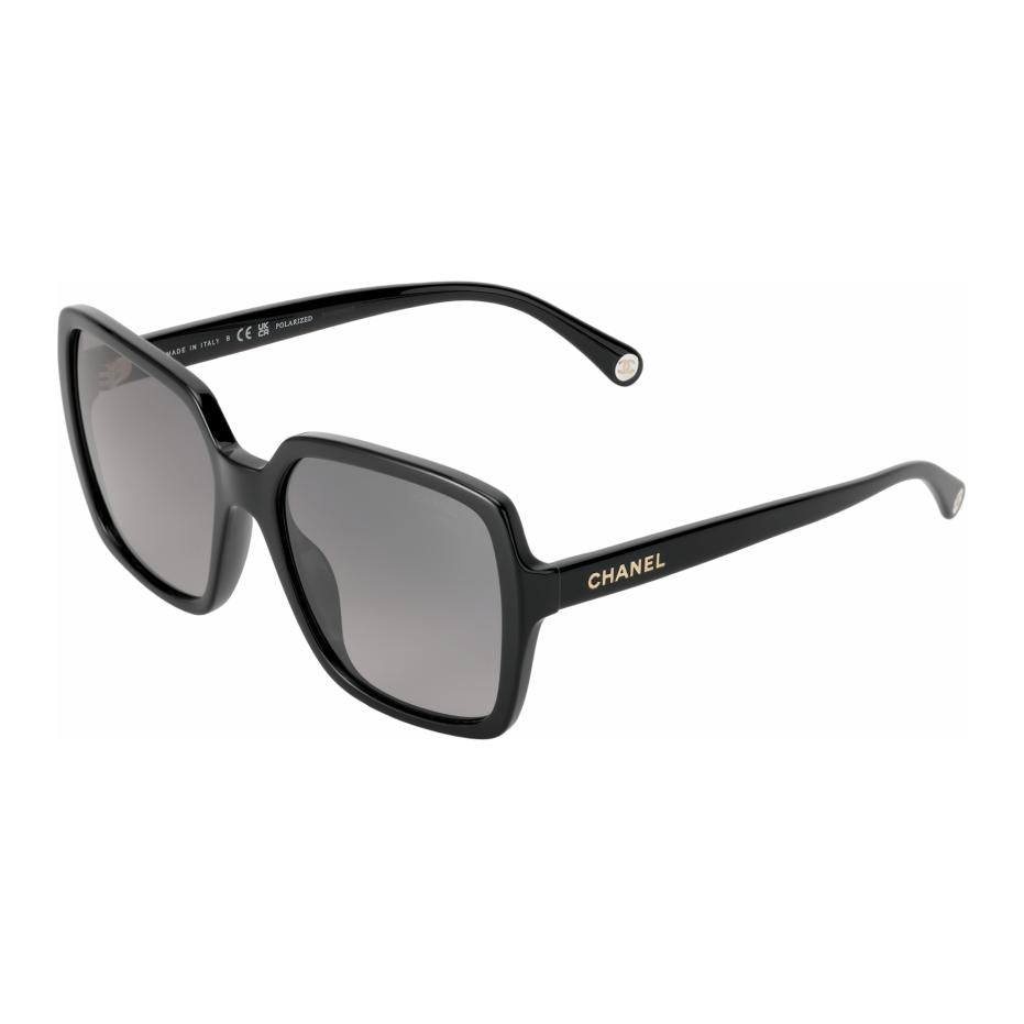 CHANEL Plate Frame Irregular Shape Sunglasses Unisex Black