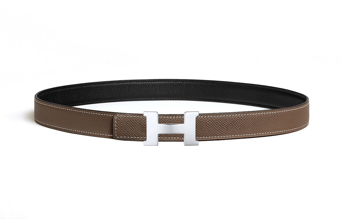 HERMES Leather Leather Belts Women's Black/Elephant Gray Width 2.4CM