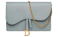 DIOR Saddle Grain Calfskin Saddle Bag, One Shoulder Crossbody Clutch Women's Cloud Blue