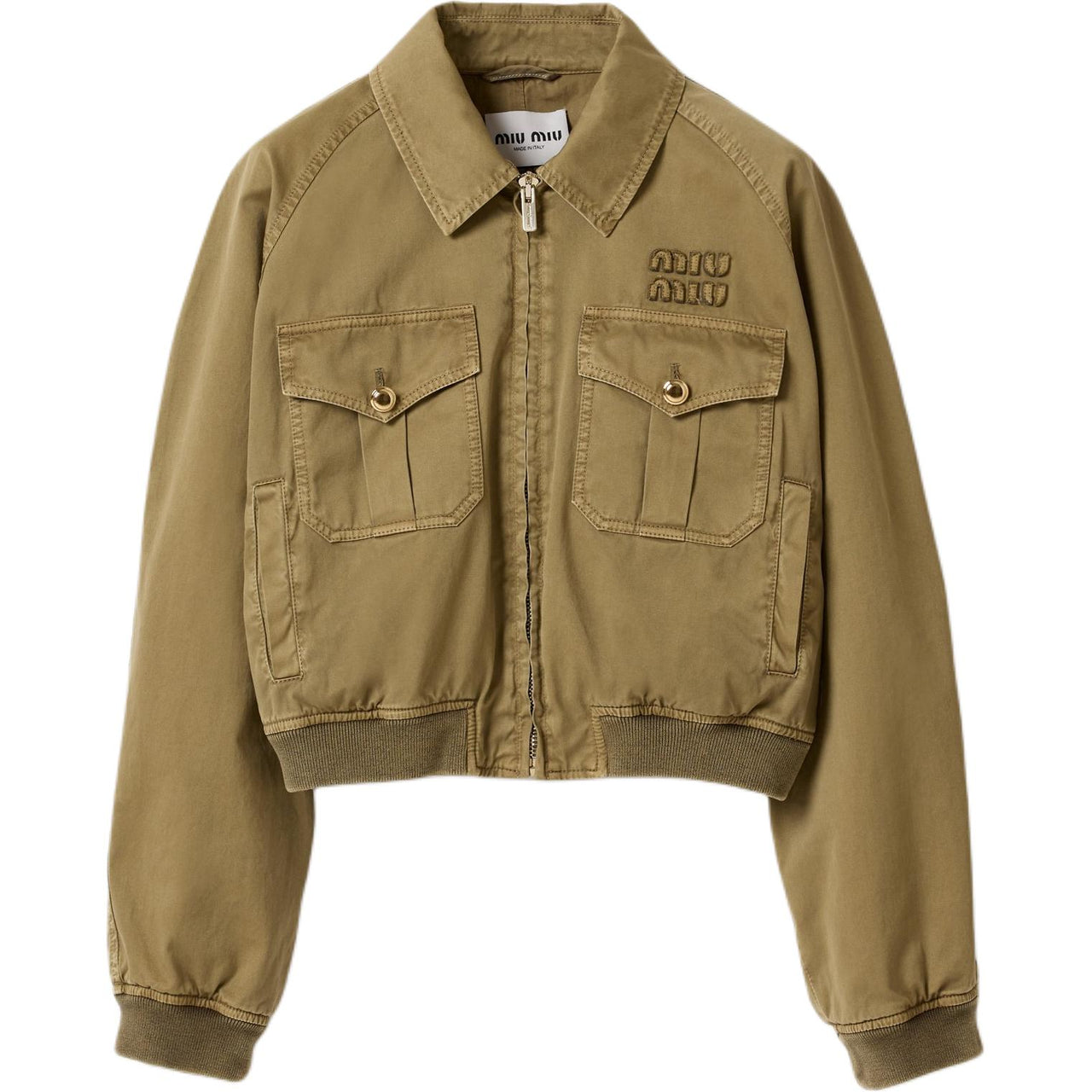 MIU MIU Garment dyed Cotton Bomber Jacket