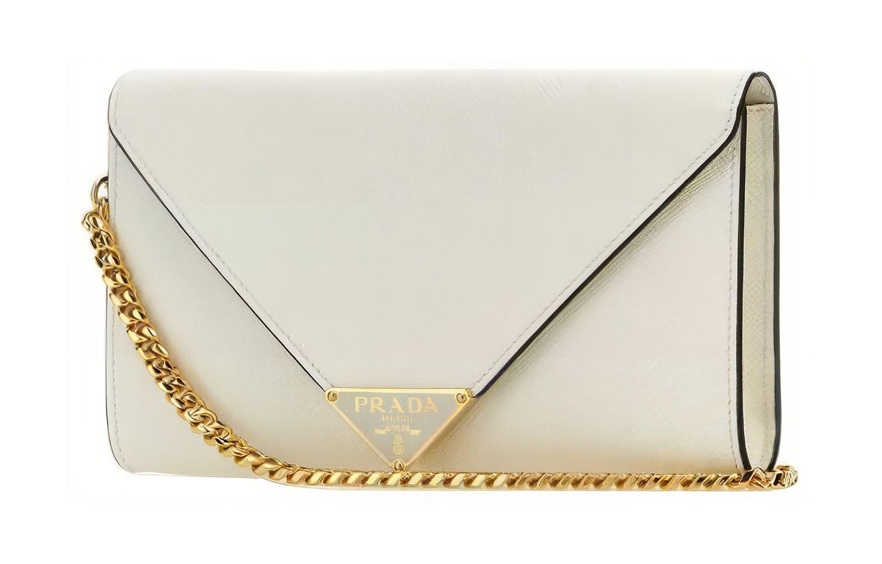 PRADA Calfskin Shoulder Bag Crossbody Bag Wallet Women's White
