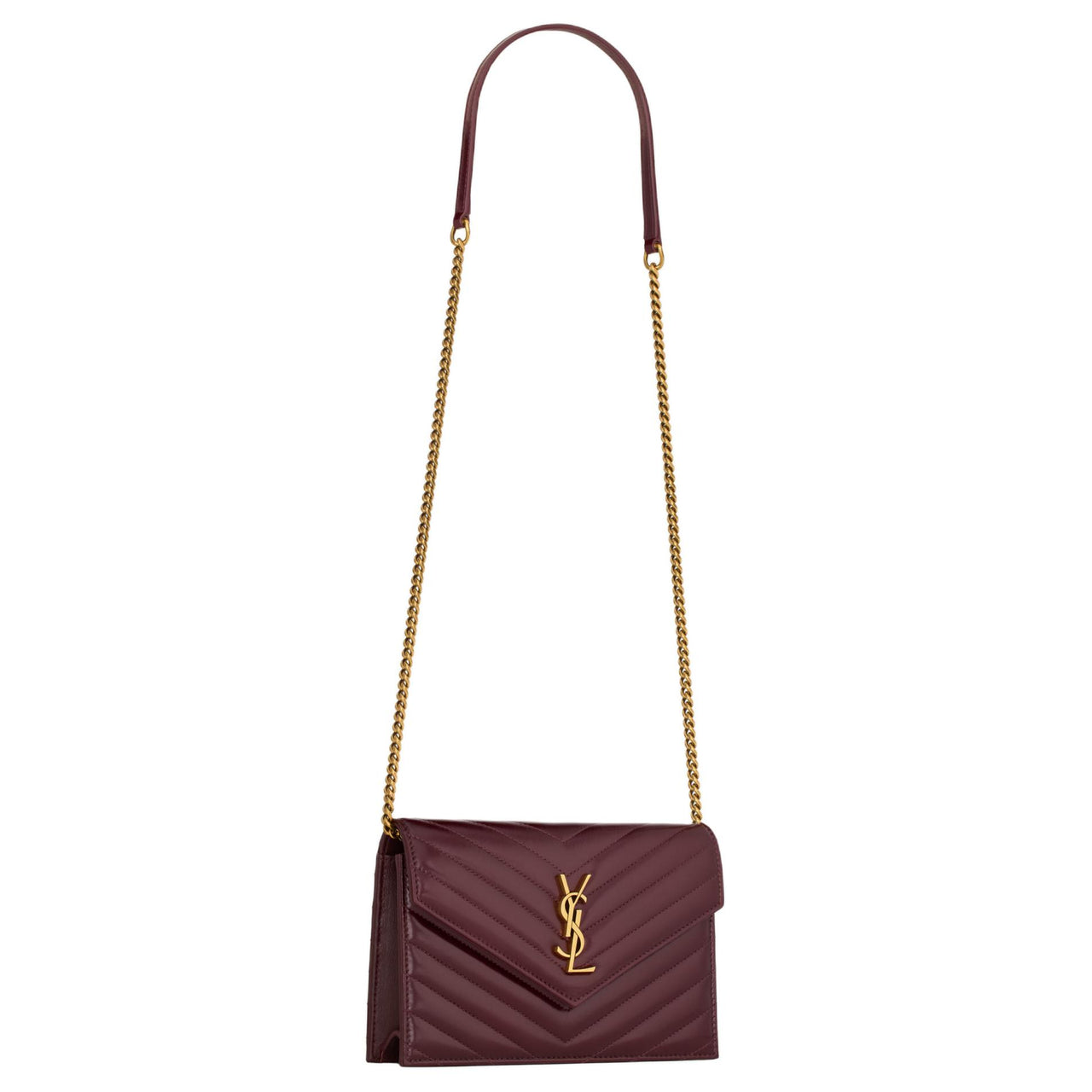 SAINT LAURENT Shiny Leather Clutch, Wallet, Shoulder Bag Women's Blood Red