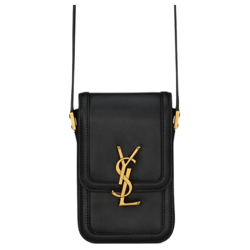 SAINT LAURENT SOLFERINO Smooth Leather Cell Phone Pouch, Crossbody Bag, Shoulder Bag Mini Men's Black