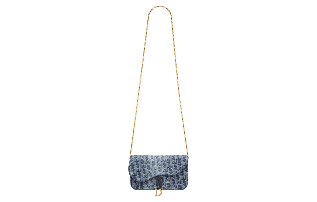 DIOR SaddleOBLIQUE Jacquard Denim With Canvas Saddle Bags One Shoulder Crossbody Clutches Women's Blue