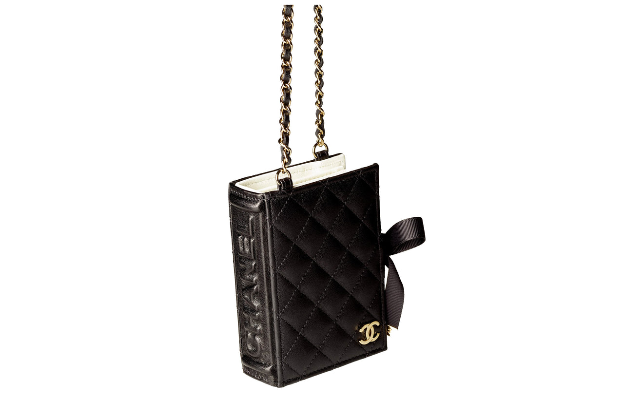 CHANEL 22BFW Lambskin Book Card Wallet Card Sleeve Coin Purse Shoulder Bag Crossbody Bag Women's Black