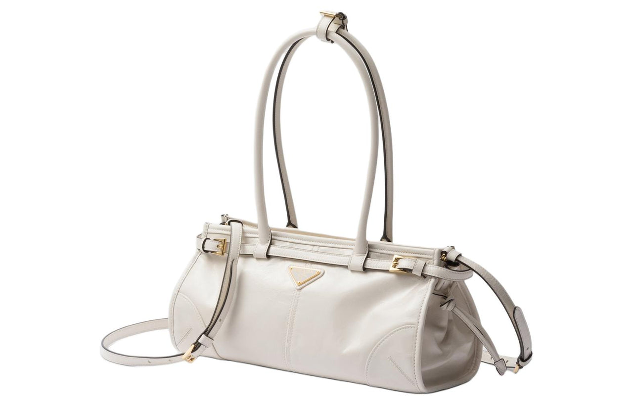 PRADA Leather One Shoulder Handbags Medium Size Women's White