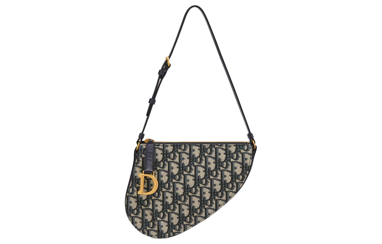 DIOR Jacquard Fabric Saddle Bag Handbag Shoulder Bag Women's Blue
