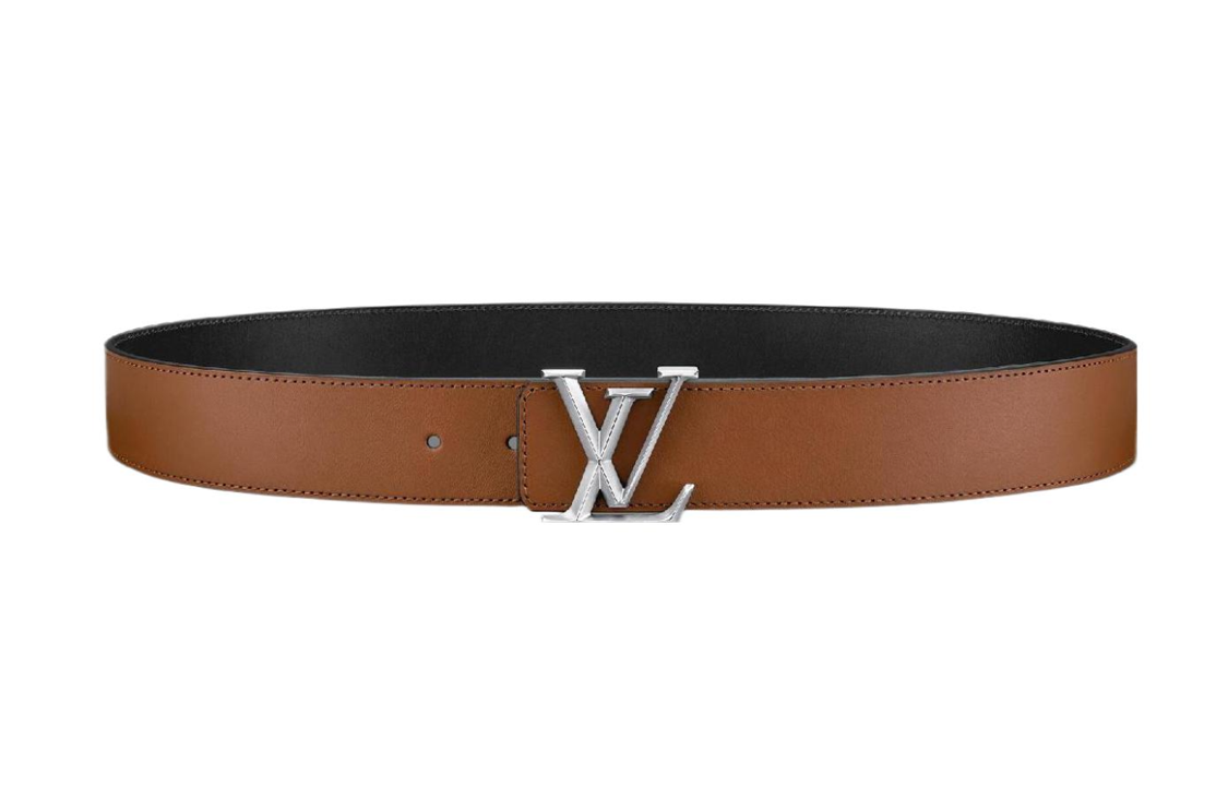 LOUIS VUITTON Letter Logo Leather Belts Men's Black 4CM