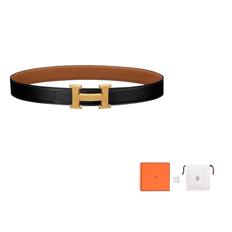 HERMES Guilloche H Box/Togo Gold Plated 32mm