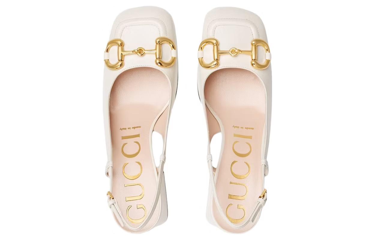 (WMNS) Gucci Chunky mid-heel slingback with Horsebit 'White' 643892-C9D00-9022