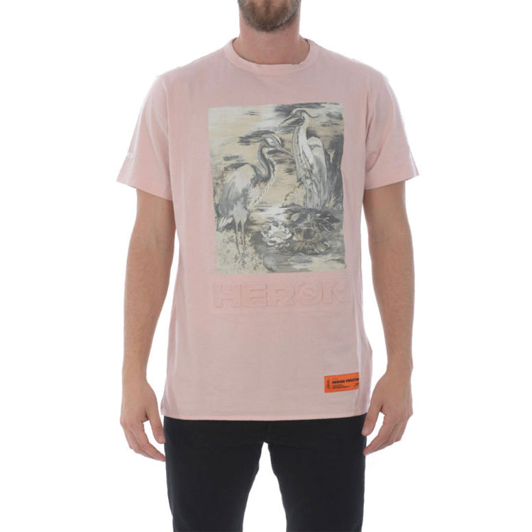 Men's HERON PRESTON SS20 Black White Printing Logo Short Sleeve Pink HMAA011S209140222788