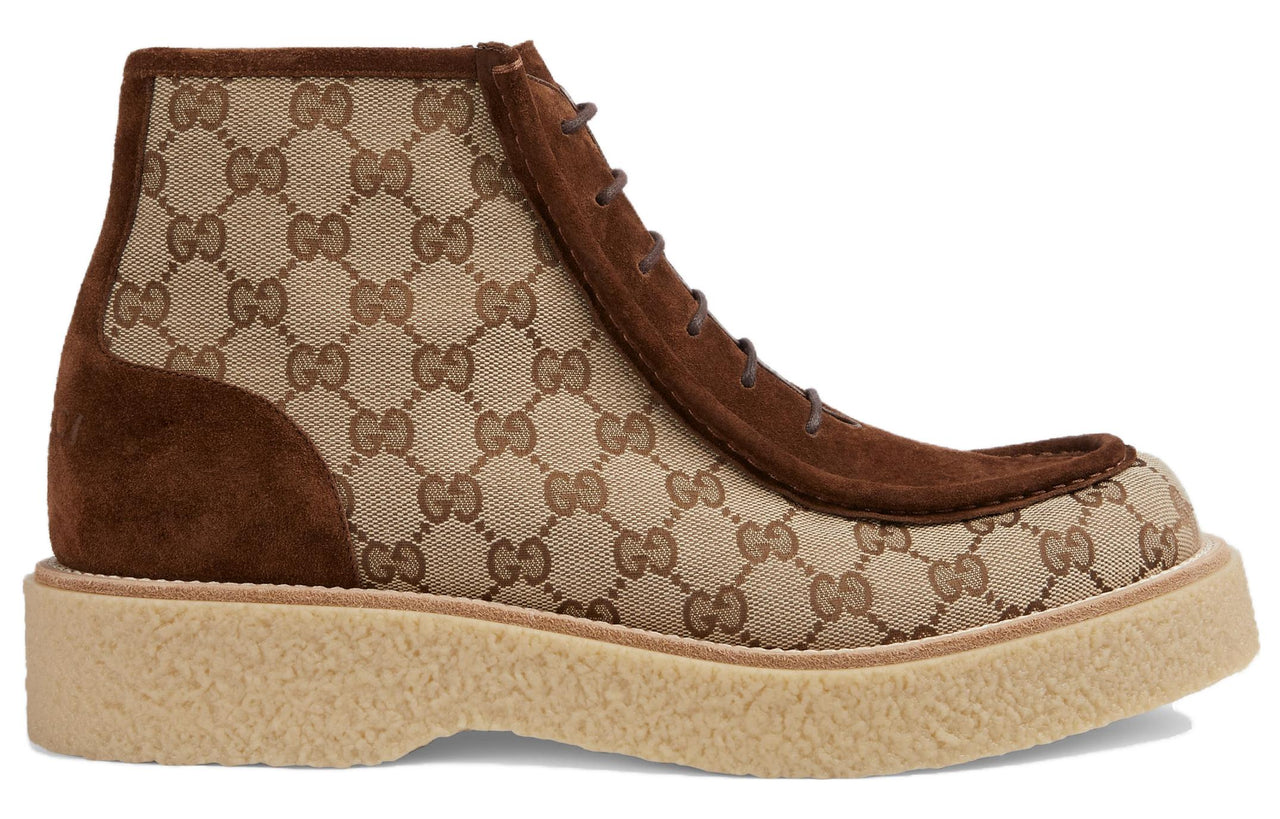 Gucci GG Canvas Suede Lace-up ankle boot 'Brown' 762197-FACJX-9742