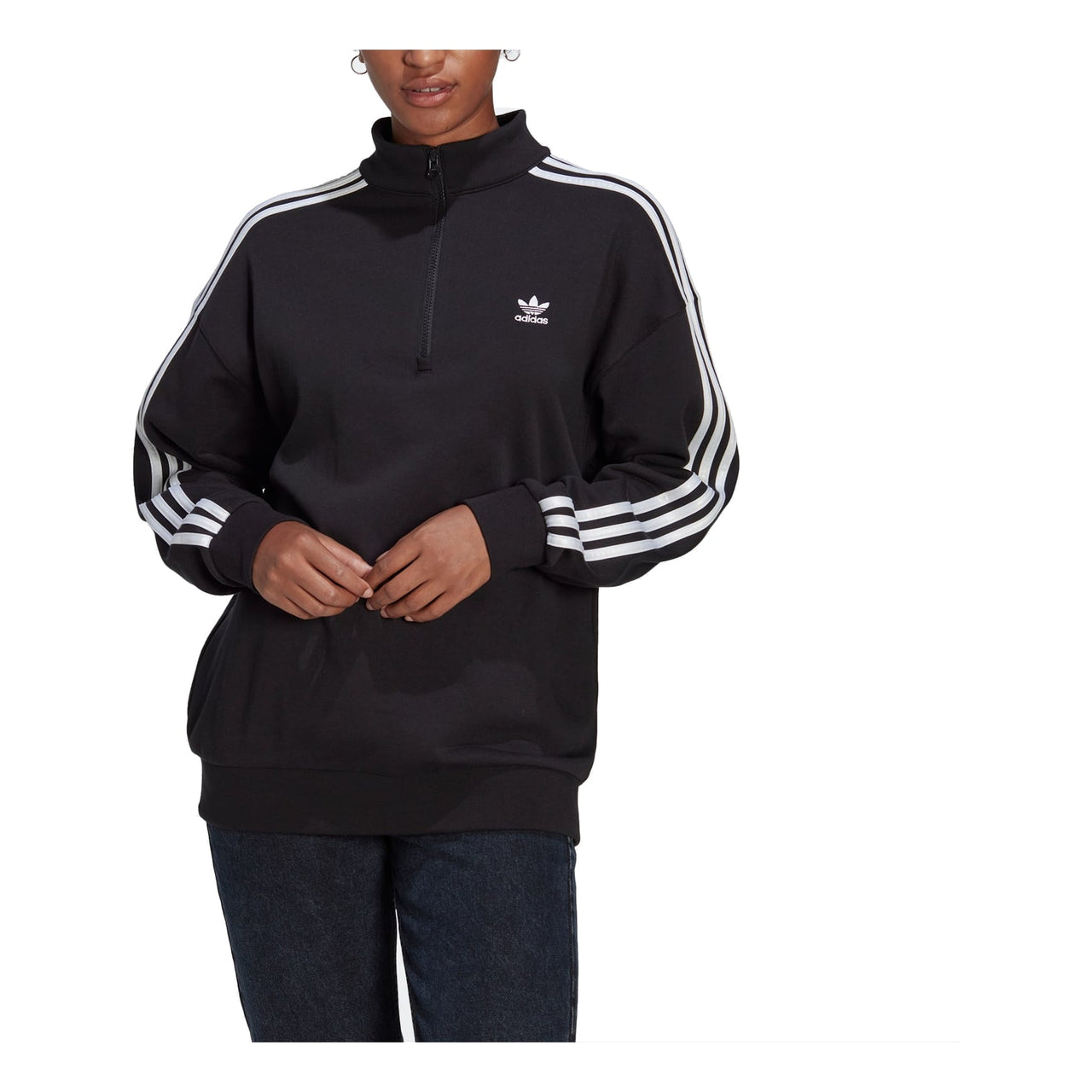 (WMNS) adidas adicolor Trefoil Quarter-Zip Sweatshirt 'Black White' II6087