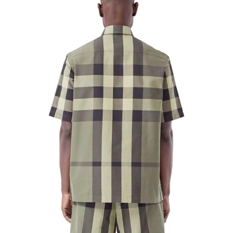 Men's Burberry SS21 Plaid Cotton Short Sleeve Shirt Green 80415411