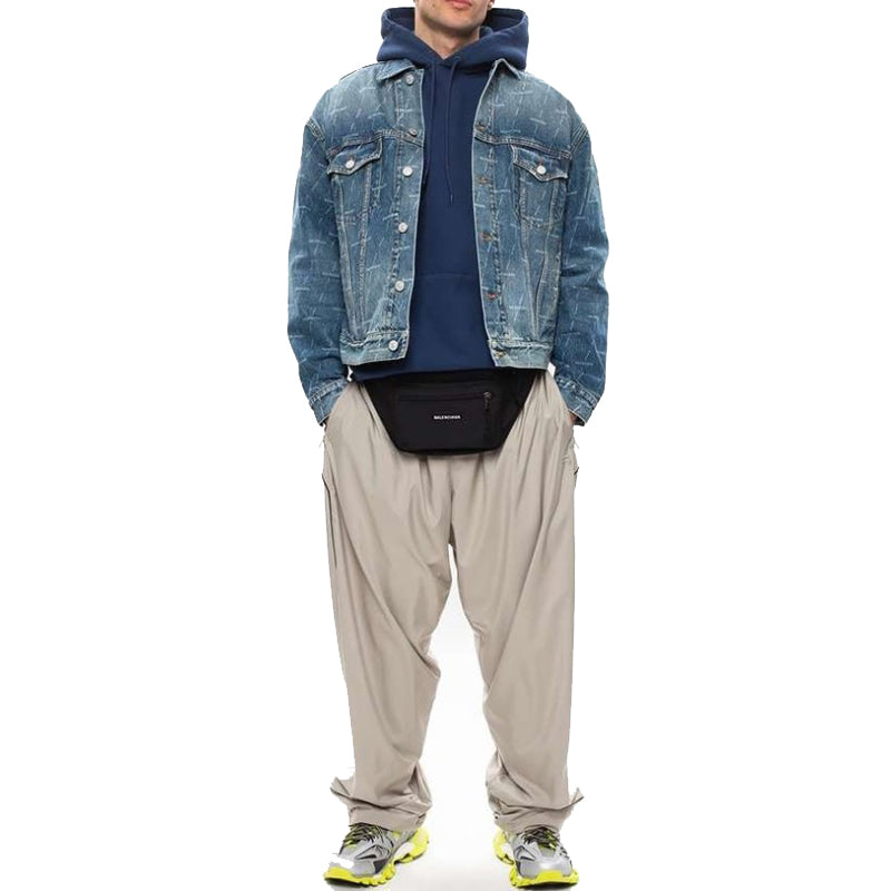 Men's Balenciaga Fleece Lined Loose Version hooded Long Sleeves Blue 570811TJV854866