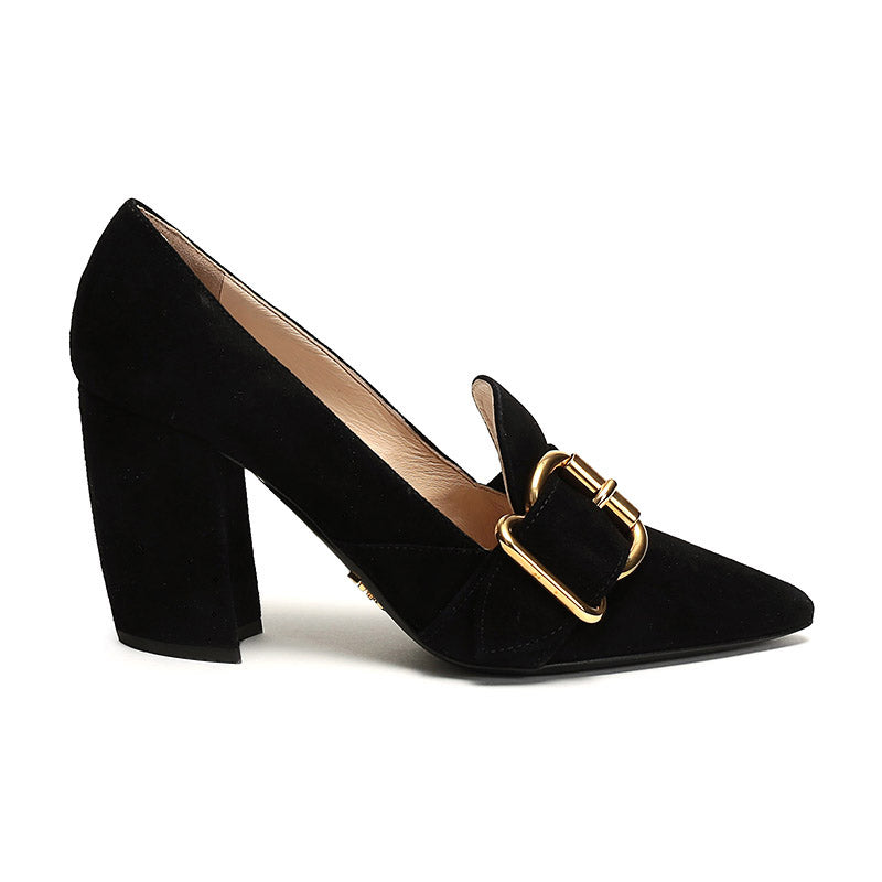 (WMNS) PRADA Fringed Buckle Suede Pointy Pumps 'Black' 1S773L_008_F0002_F_085