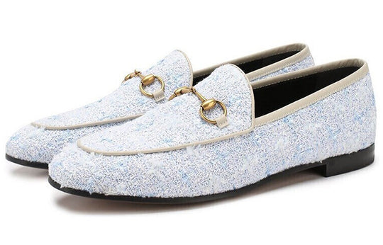 (WMNS) Gucci Jordaan Tweed Loafers 'Blue' 431467-GYV10-4590