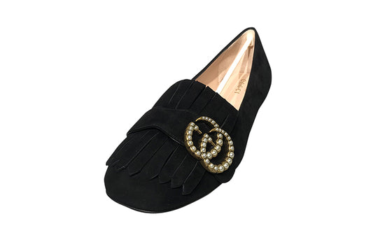 (WMNS) Gucci Marmont Fringe Suede Ballet Flats 'Black' 454299-C2000-1000