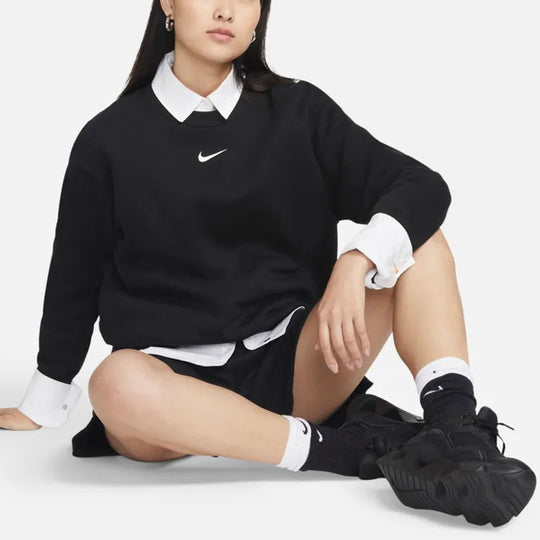 (WMNS) Nike Sportswear Phoenix Fleece Wide Fit Crew Neck Sweatshirt 'Black' DQ5734-010