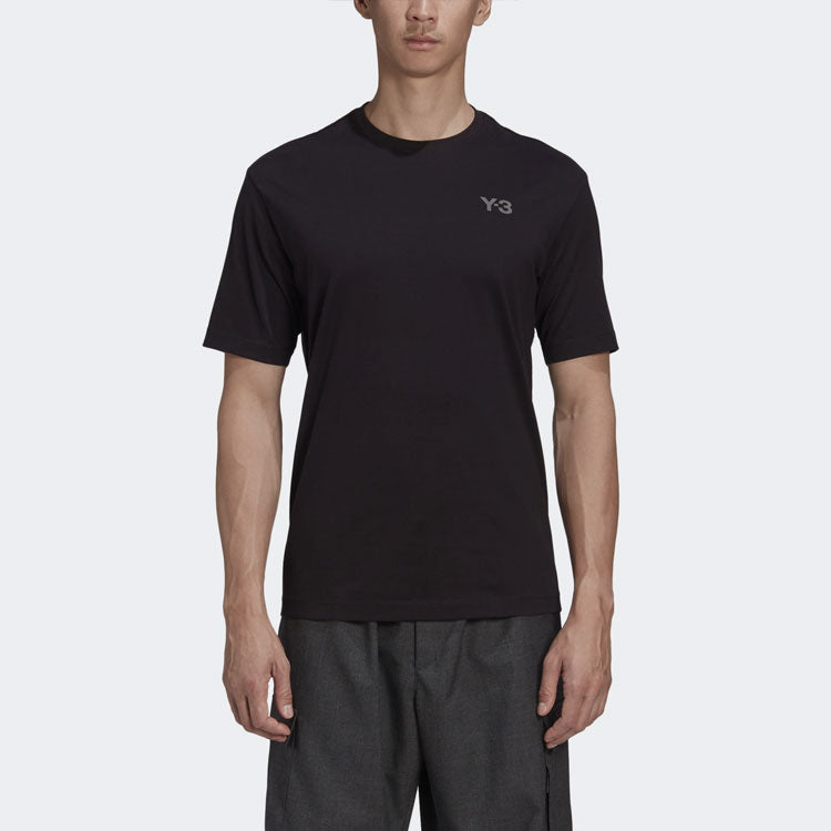 Men's Y-3 Small Logo Printing Round Neck Short Sleeve Black T-Shirt GK5780