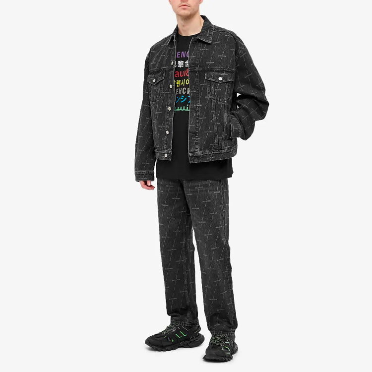 Balenciaga Multilingual Printed Short Sleeve Pullover For Men Black 612966TJVI32771