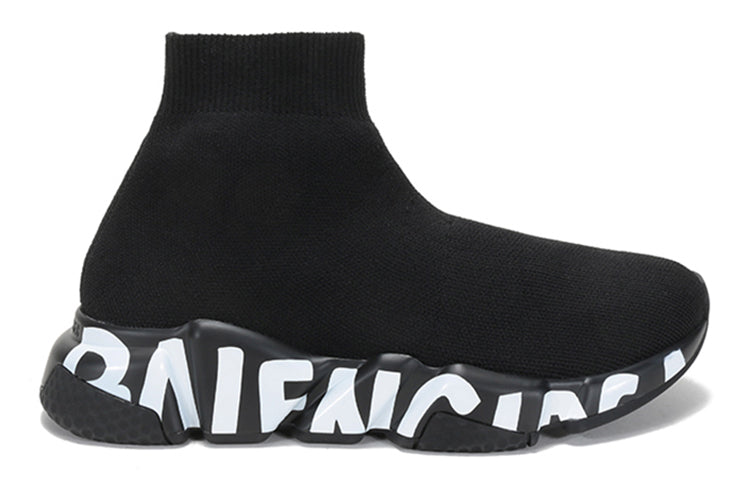 (WMNS) Balenciaga Speed Graffiti Sneakers 'Black Knit White Graffiti Sole Unit' 605942W2DB71006