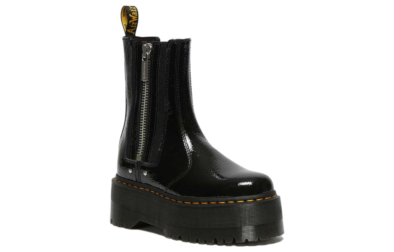 (WMNS) Dr. Martens 2976 Max Distressed Patent Chelsea Platform Boots 'Black' 27796001