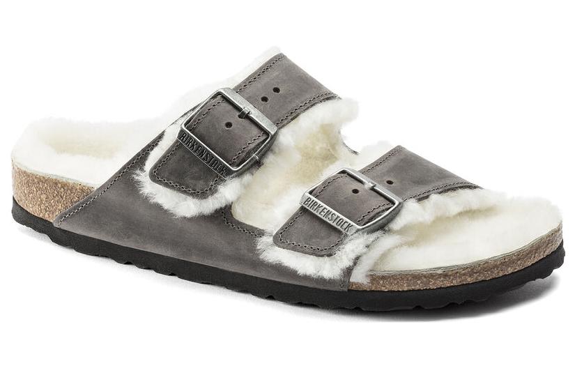 Birkenstock Arizona Shearling Waxy Leather Oiled 'Iron' 1021067