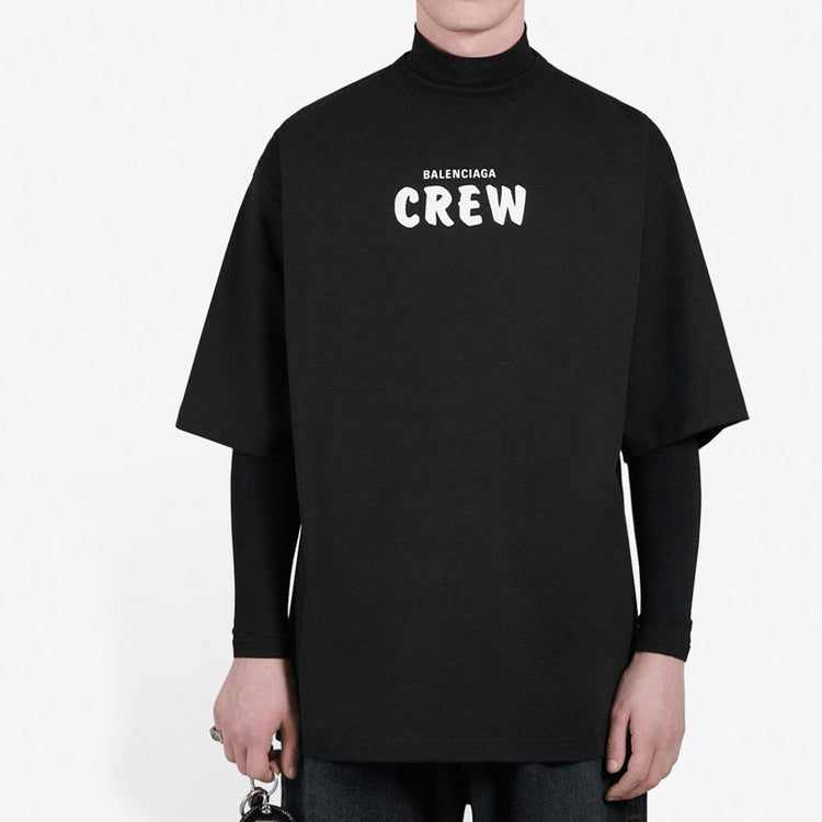 Men's Balenciaga Crew Alphabet Printing Short Sleeve Black 620969TIV741070