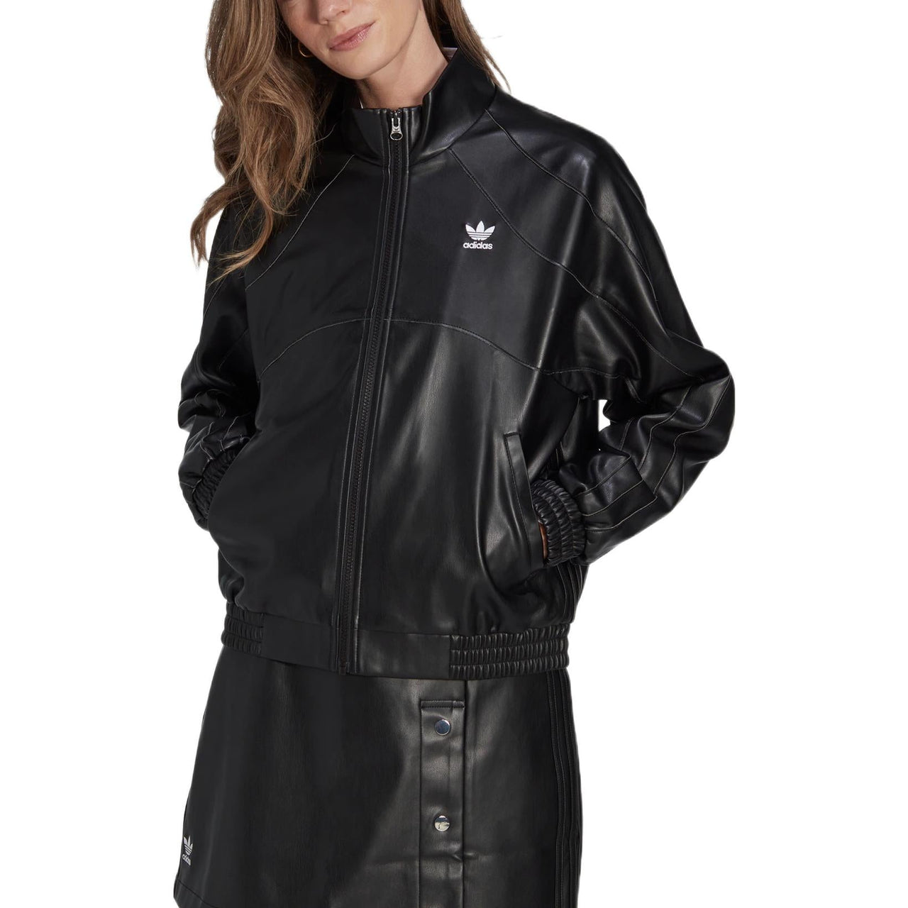 (WMNS) adidas adicolor Trefoil Faux Leather Jacket 'Black' II6103