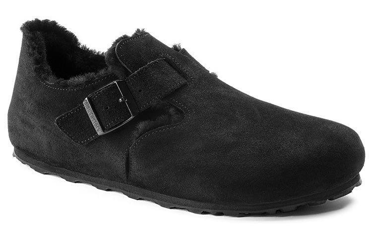 Birkenstock London Shearling Suede Leather Narrow Fit Sandals 'Black' 1014961