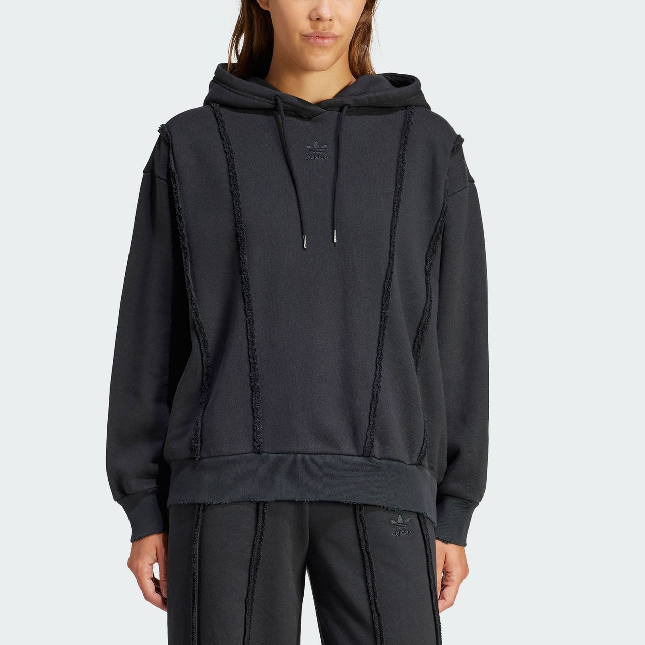 (WMNS) adidas originals Distressed Hoodie Asia Sizing 'Black' IY9025