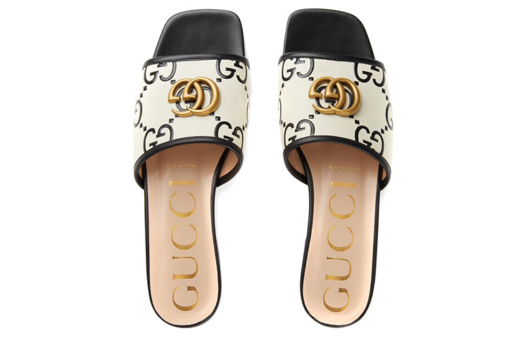 (WMNS) Gucci GG Slide Sandal Leather 'Black White' 677584-UM920-1193