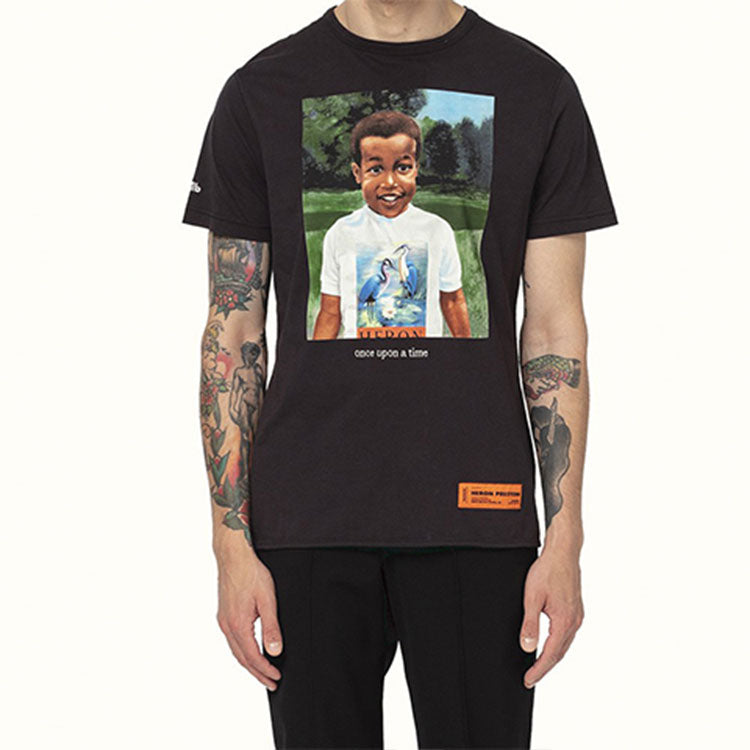 Men's HERON PRESTON Little Boy Printing Short Sleeve Black HMAA011S209140191088