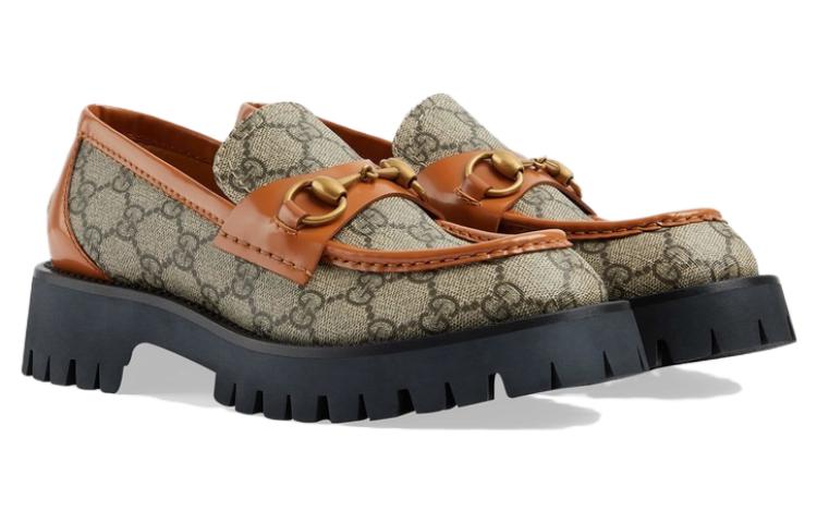 (WMNS) Gucci GG Canvas Platform Loafers Horsebit 'Brown Leather' 723283-FAA0Q-9790