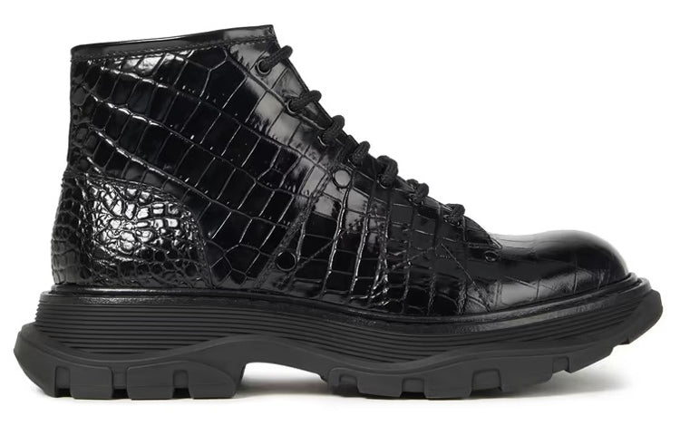 (WMNS) Alexander McQueen Crocodile Effect Hybrid boots 'Black' 633905WHYQ11000