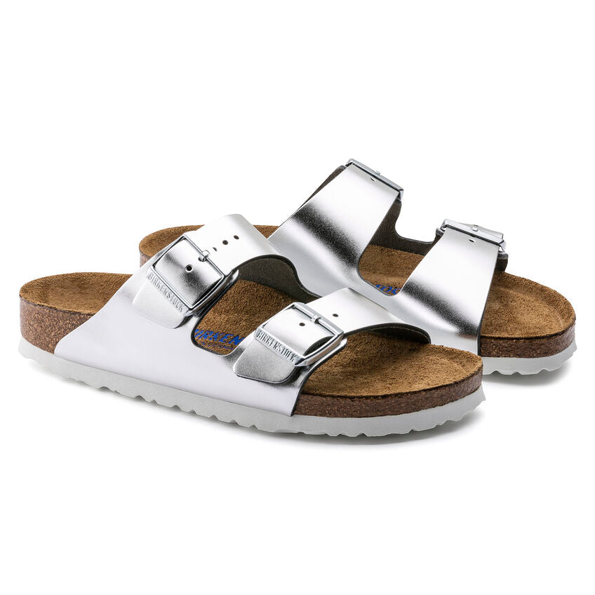 Birkenstock Arizona Soft Footbed Narrow Fit Sandals 'Metallic Silver' 1005961