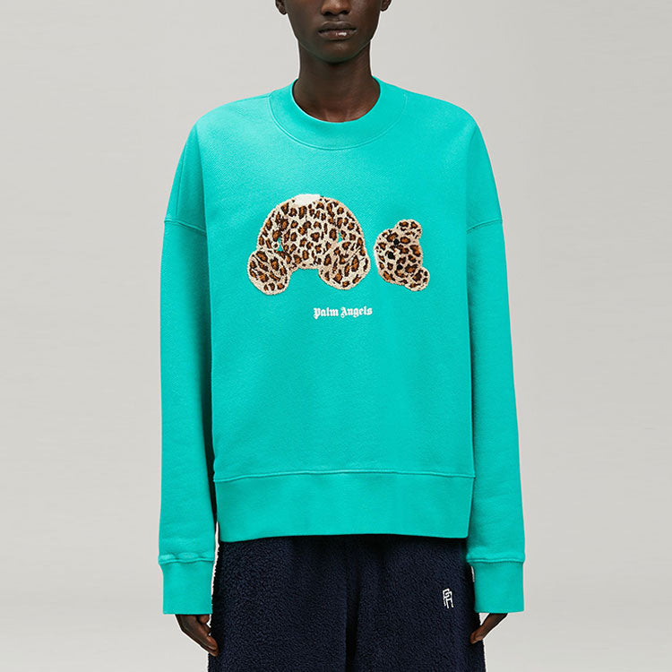 Palm Angels SS22 Leopard Bear Crewneck 'Forest Green Brown' PMBA026S22FLE0075760